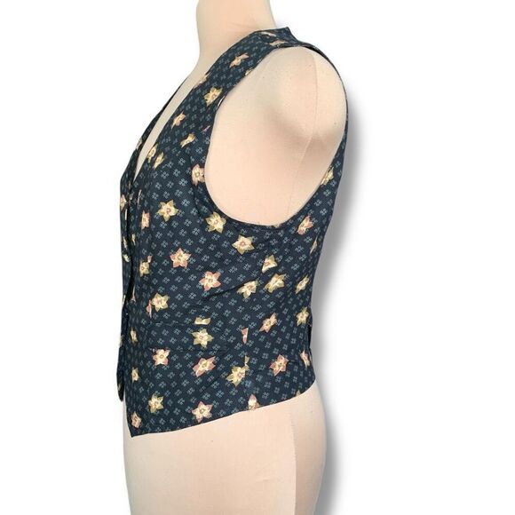 Vintage 90s  Floral Print Tailored Suit Waistcoat Vest Adjustable Tie Back 10 - Picture 4 of 9